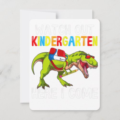 T Rex Back To School Kids Watch Out Kindergarten H Thank You Card