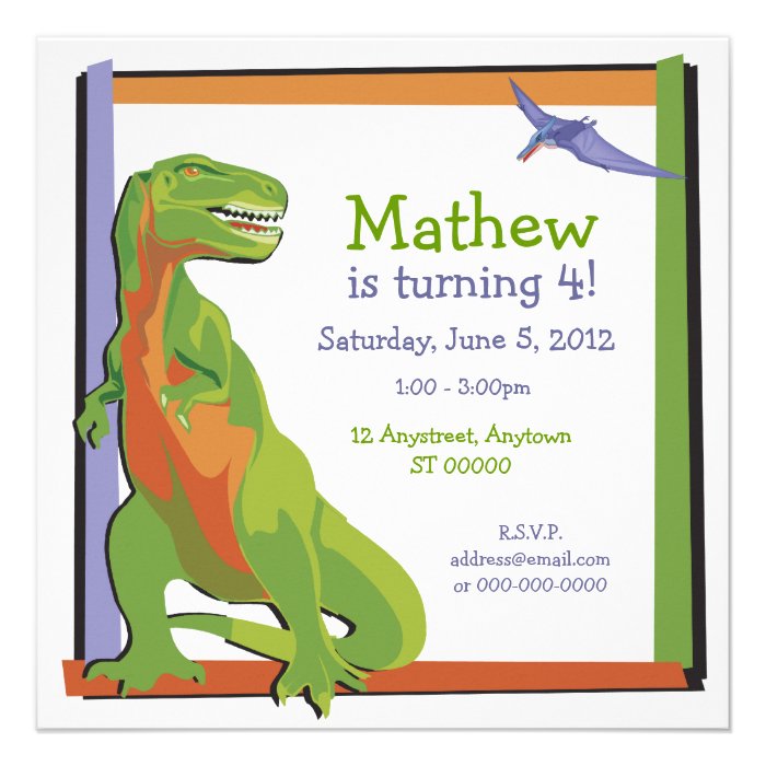 T REX Birthday Invitation