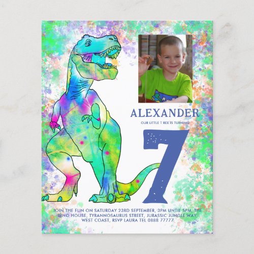 T Rex Birthday Party Photo Budget Flyer