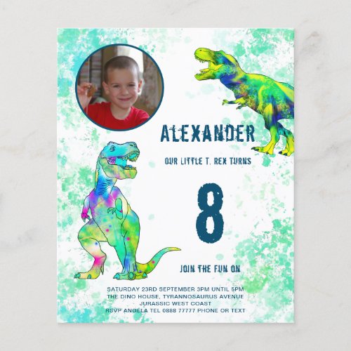 T rex Birthday Party Photo Budget Flyer