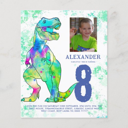 T Rex Birthday Party Photo Budget Flyer