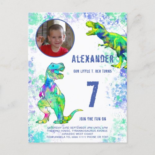 T Rex Birthday Party Photo Invitation Postcard