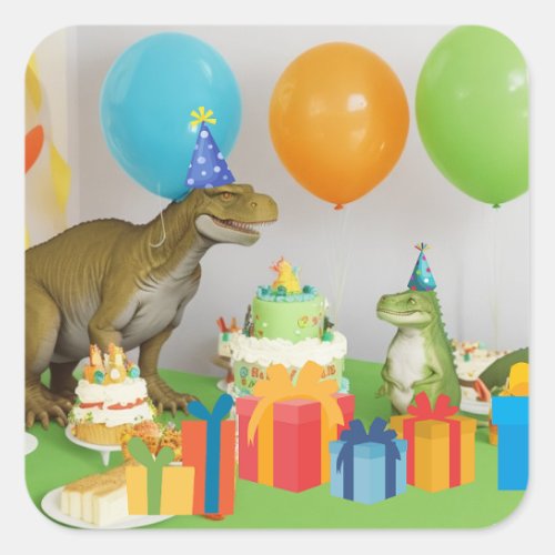 T_rex Birthday Party Square Sticker
