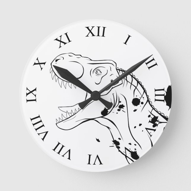 T-Rex (Black and White) Round Clock (Front)