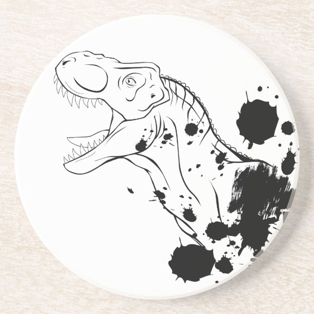 T-Rex (Black and White) Sandstone Coaster (Front)