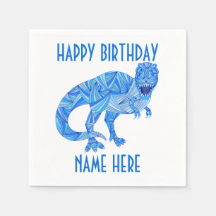 T-Rex Blue Dinosaur Cute Prehistoric Birthday Fun Napkins