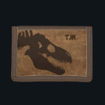 T-Rex Bones Personalized Tri-fold Wallet<br><div class="desc">Brown dinosaur bones on a grunge background makes for a super cool wallet for any aspiring paleontologist.   Design by Night Owl's Menagerie,  2012.</div>