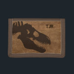 T-Rex Bones Personalized Tri-fold Wallet<br><div class="desc">Brown dinosaur bones on a grunge background makes for a super cool wallet for any aspiring paleontologist.   Design by Night Owl's Menagerie,  2012.</div>