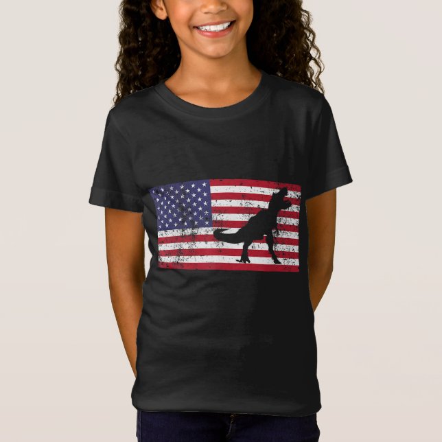 T Rex Boys American Flag Girls 4th of July Dinosau T-Shirt (Front)