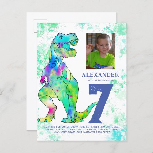 T Rex Boys Birthday Party Photo Invitation Postcard