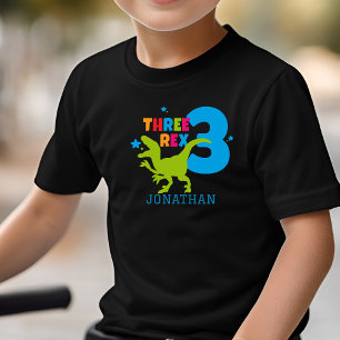 T Rex Boys Cute 3rd Birthday Personalized Name Toddler T-shirt