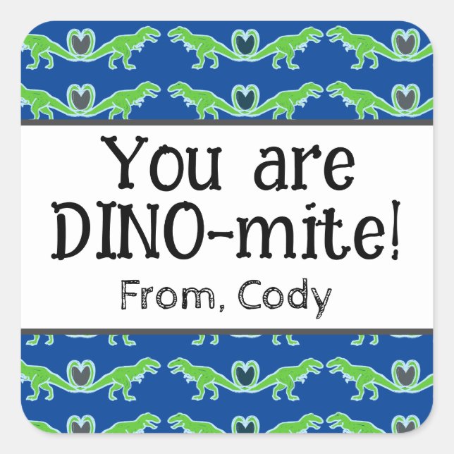 T Rex Boys Dinosaur Valentines Day Square Sticker (Front)