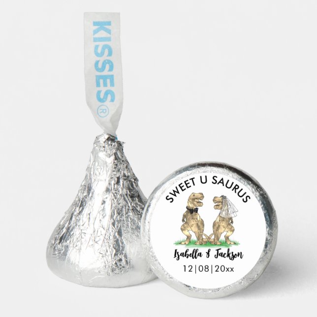 T-Rex Bride and Groom Dinosaur Wedding Custom Hershey®'s Kisses® (Front)
