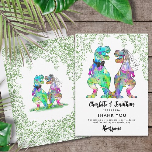 T_Rex Bride and Groom Dinosaur Wedding Thank You Card