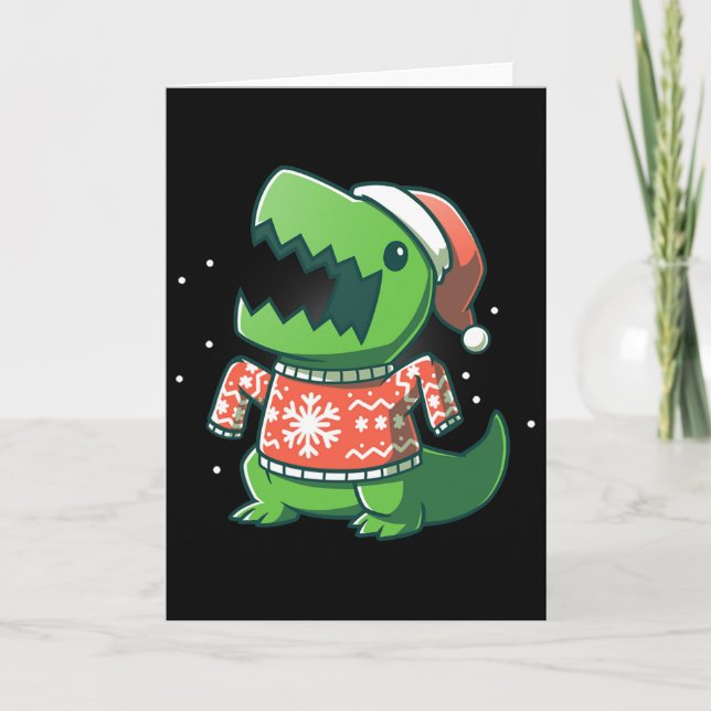 T-rex Christmas Fun Dinosaur Ugly Saurus  Card (Front)