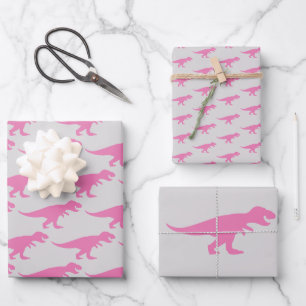 T-Rex Christmas King Dinosaur Pink Gray Power Wrapping Paper Sheets
