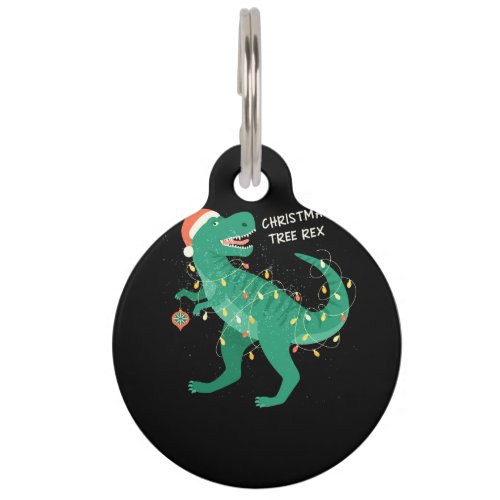 t_rex christmas tree with garland lights card pet ID tag