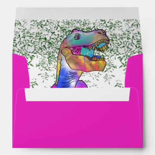 T rex Colorful Dinosaur Party Pink Envelope