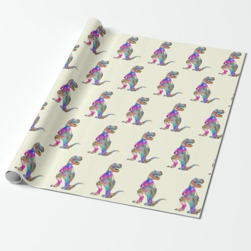 T rex colorful dinosaur pattern wrapping paper