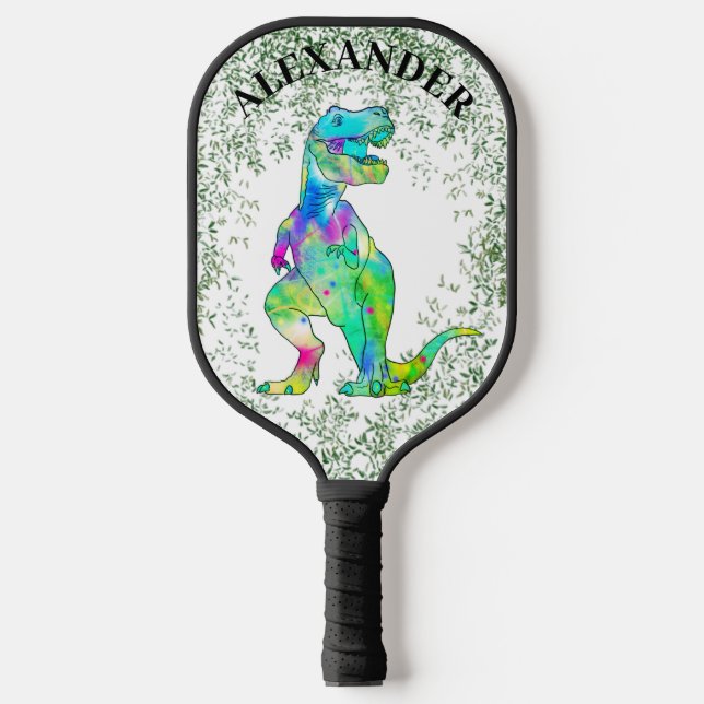 T. rex Colorful dinosaur personalized  Pickleball Paddle (Front)