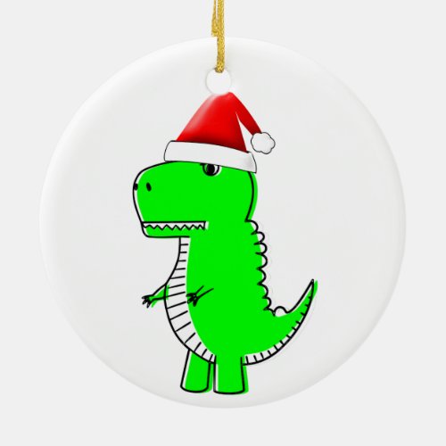 T Rex Cute Dino Santas Christmas Hat Ceramic Ornament