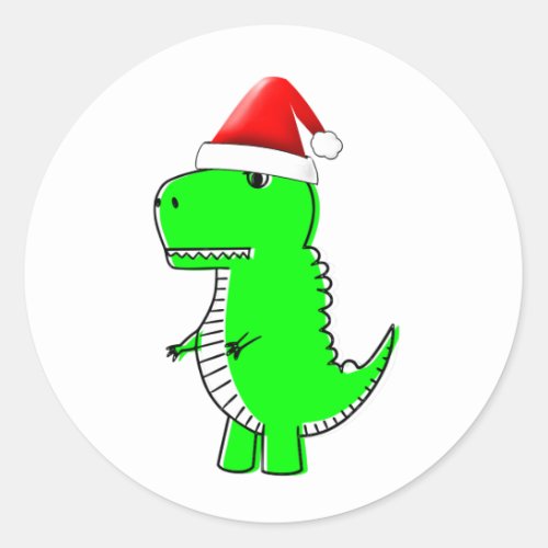 T Rex Cute Dino Santas Christmas Hat Classic Round Sticker