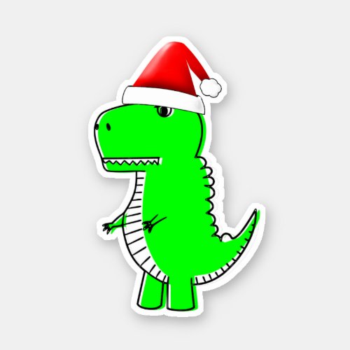 T Rex Cute Dino Santas Christmas Hat Sticker