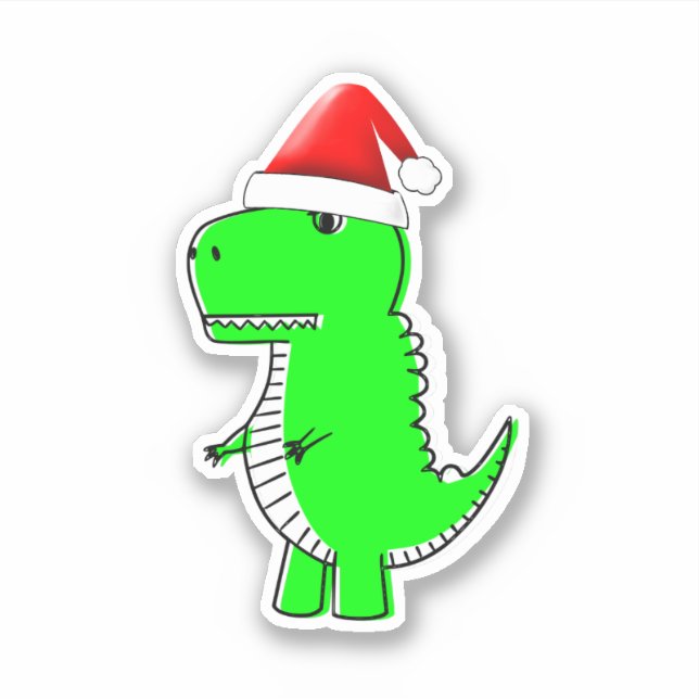 T Rex Cute Dino Santas Christmas Hat Sticker (Front)