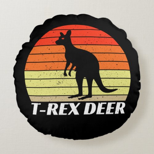 T_Rex Deer Tyrannosaurus Kangaroo _ Retro Sunset Round Pillow