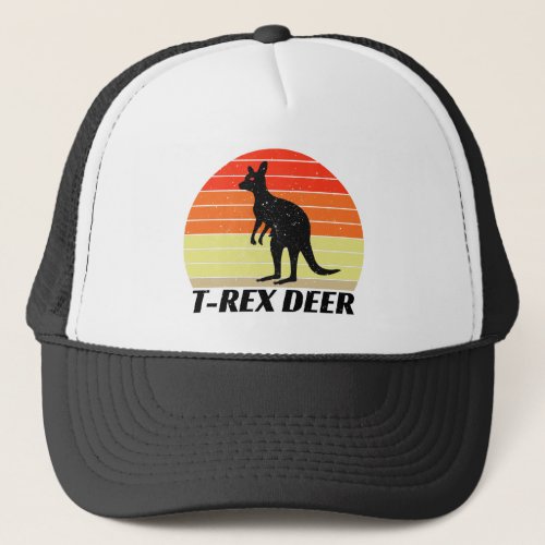T_Rex Deer Tyrannosaurus Kangaroo _ Retro Sunset Trucker Hat