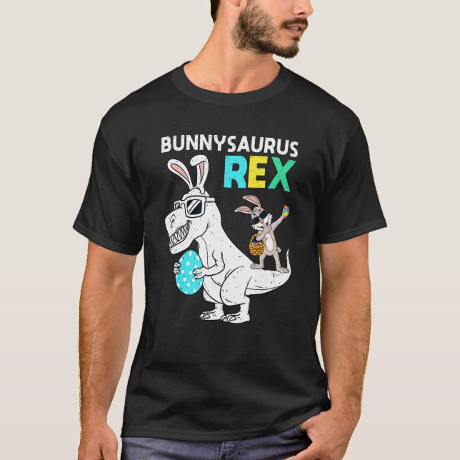 T Rex Dino Dabbing Rabbit Boys Girls T-Shirt (Front)