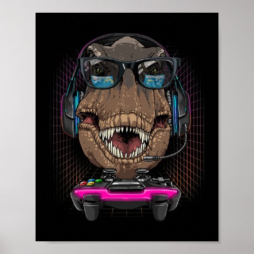 T Rex Dino Gamer Computer Video Game Lover Streami Poster