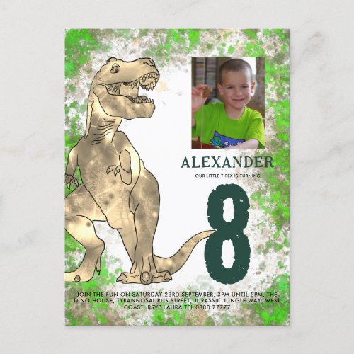 T Rex Dino Jungle Birthday Party Photo Invitation Postcard