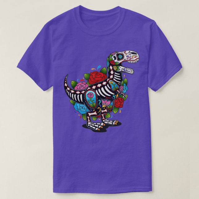 T Rex Dino Sugar Skull Mexico Calavera Dia De Los  T-Shirt (Design Front)