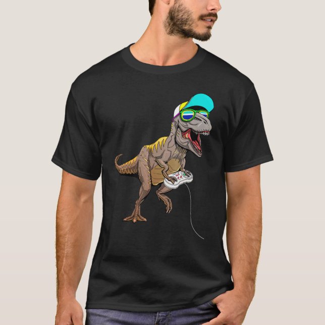 T Rex Dinos Gamer Dinosaurs T-Shirt (Front)