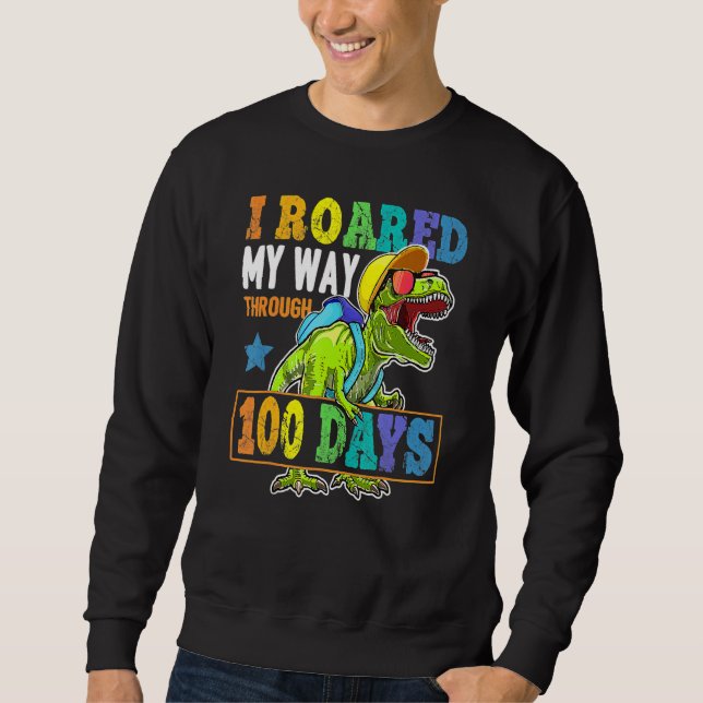 T Rex Dinosaur 100 Days Of School Boys Kids 100th  Sweatshirt (Front)