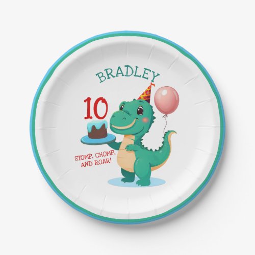 T Rex Dinosaur 10th Birthday Party Paper Plates