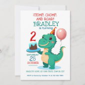T Rex Dinosaur 2nd Birthday Party Invitation (Front)