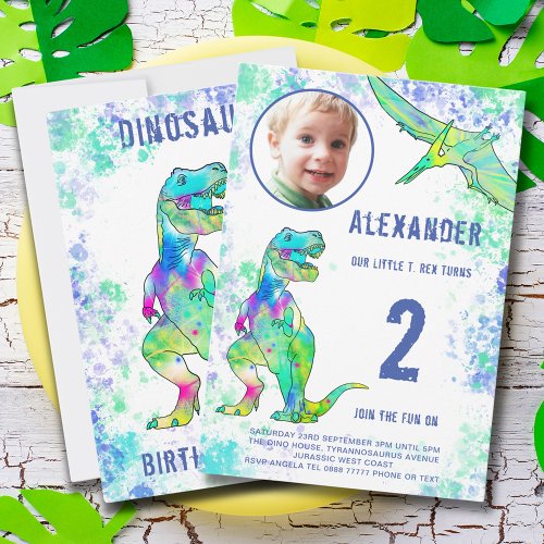 T_Rex Dinosaur 2nd Birthday Party Invitation