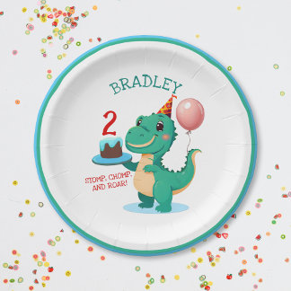 T Rex Dinosaur 2nd Birthday Party Paper Plates