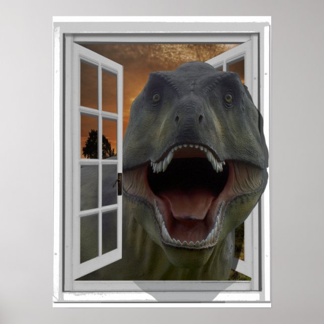 T-Rex Dinosaur 3D Picture Effect Fake Window Poster (Front)