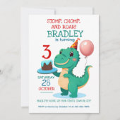 T Rex Dinosaur 3rd Birthday Party Invitation (Front)
