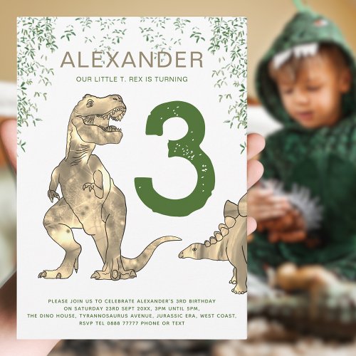 T_Rex Dinosaur 3rd Birthday Party Invitation