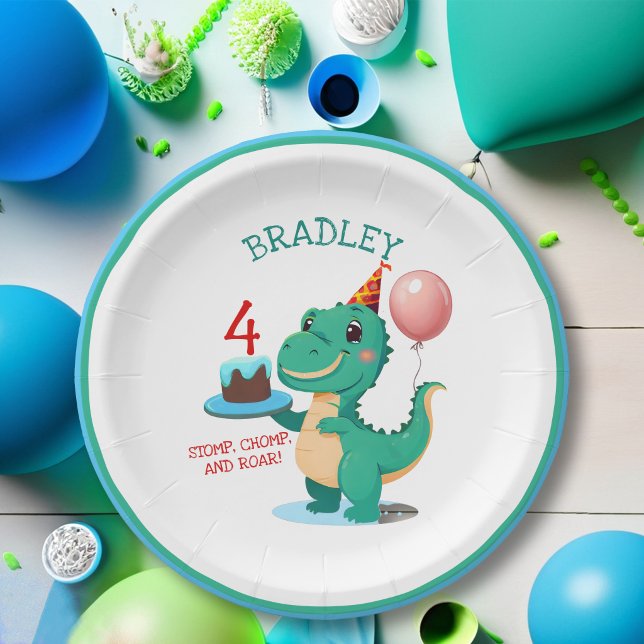 T Rex Dinosaur 4th Birthday Party Paper Plates
