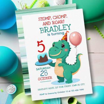 T Rex Dinosaur 5th Birthday Party Invitation by ironydesign at Zazzle