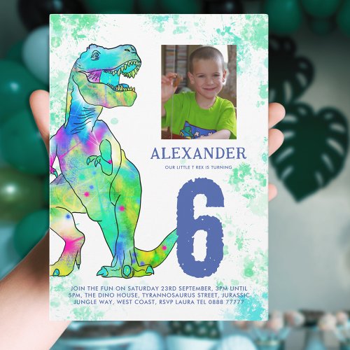 T_Rex Dinosaur 6th Birthday Party Invitation