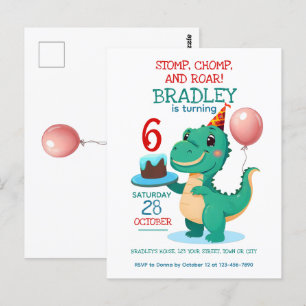 T Rex Dinosaur 6th Birthday Party Invitation Postcard