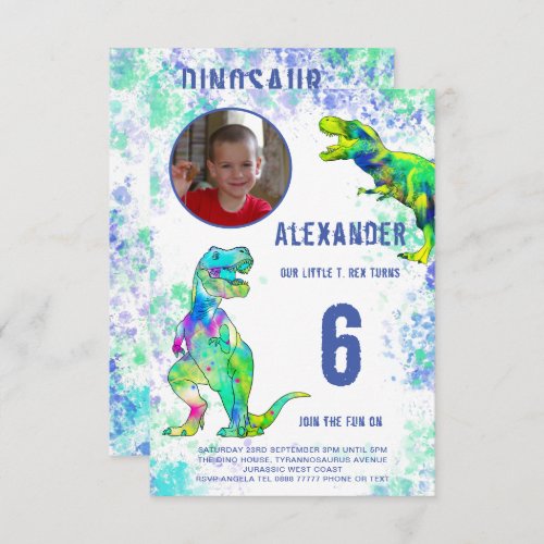 T Rex Dinosaur 6th Birthday Party Photo Invitation