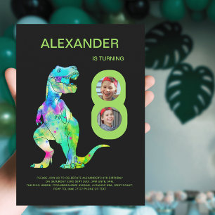 T-Rex Dinosaur 8th Birthday Party Custom photo Invitation
