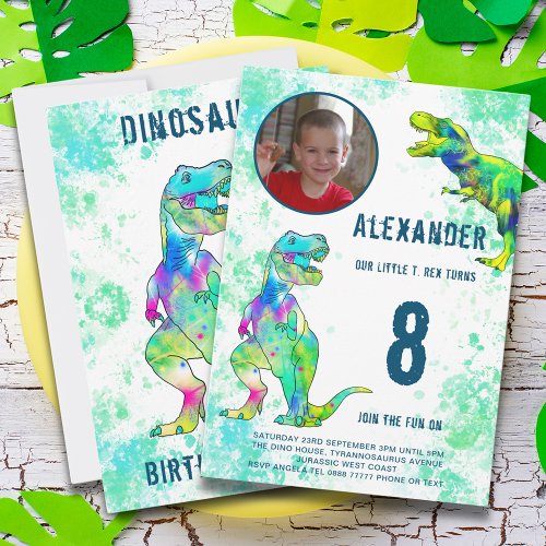 T_Rex Dinosaur 8th Birthday Party Invitation